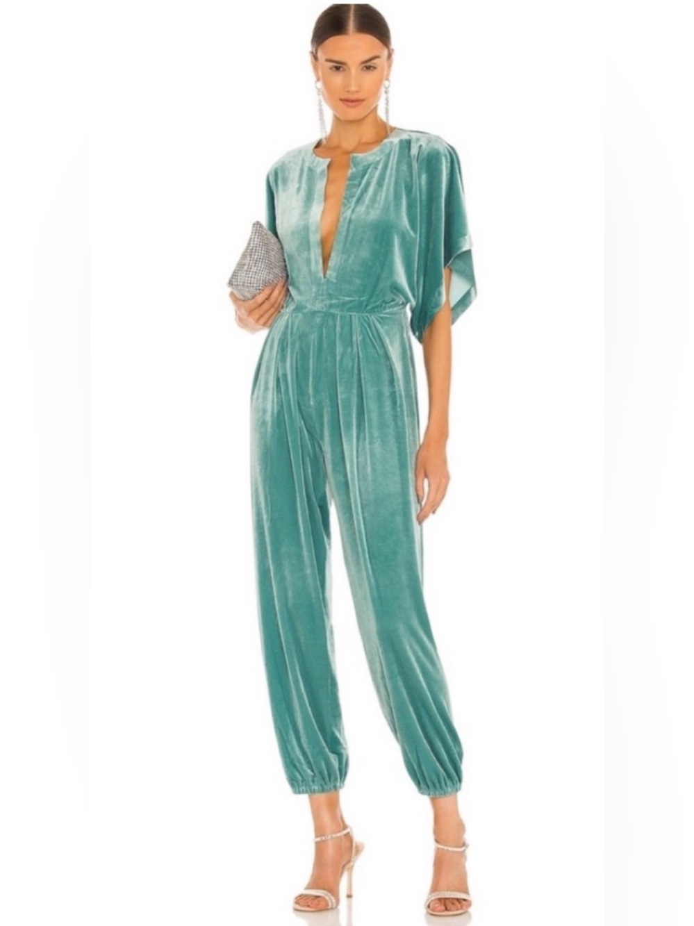 Revolve Norma Kamali Teal Velvet Rectangle Jog Jumpsuit XS